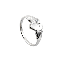 Sterling Silver Single Heart April Birthstone Signet Ring Size F