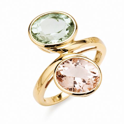 9ct Yellow Gold Green Amethyst And Morganite Ring