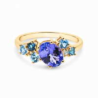 9ct Yellow Gold Multi Blue Coloured Stone Dress Ring