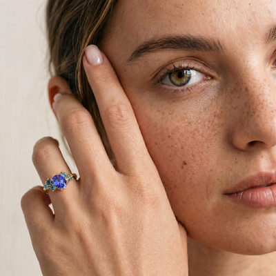 9ct Yellow Gold Multi Blue Coloured Stone Dress Ring - alternate