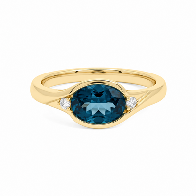 9ct Yellow Gold London Blue Topaz & Lab Grown Diamond Ring