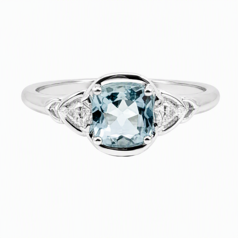 9ct White Gold Aquamarine & Lab Grown Diamond Dress Ring