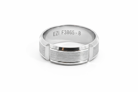 Men's Sterling Silver Faceted Brushed Centre Wedding Ring - alternate view