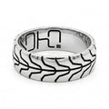 Men's Sterling Silver Oxidised Patterned Ring With Polished Finish
