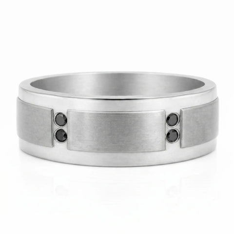 Men's Titanium And Black Diamond Wedding Ring