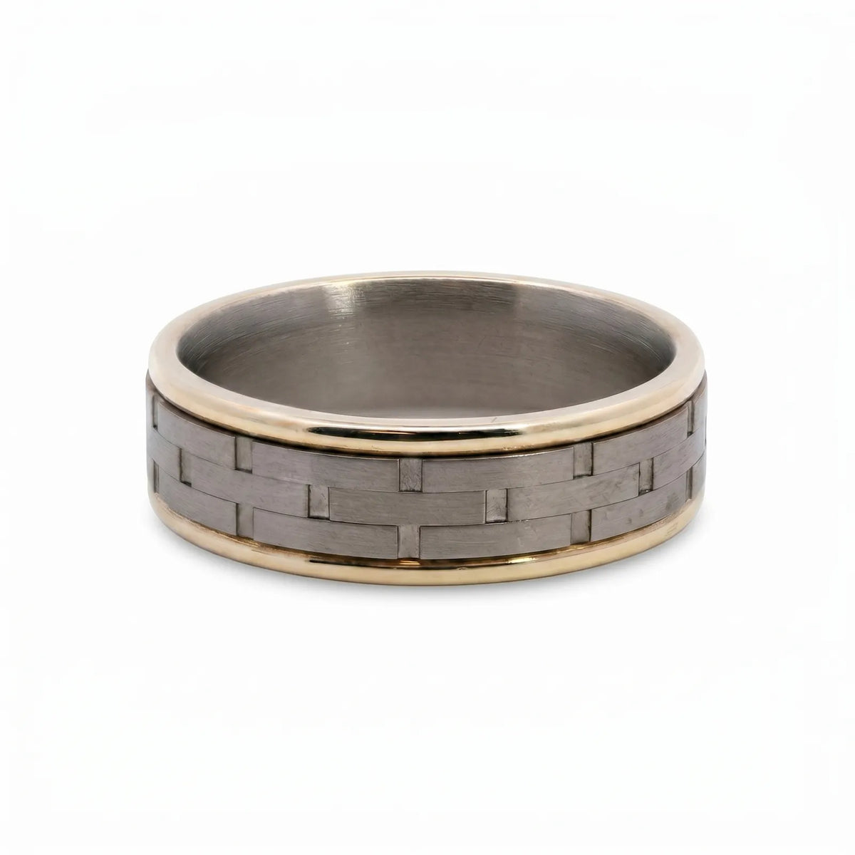 Men's 9ct Yellow Gold And Titanium Geometric Patterned Wedding Ring