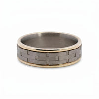 Men's 9ct Yellow Gold And Titanium Geometric Patterned Wedding Ring