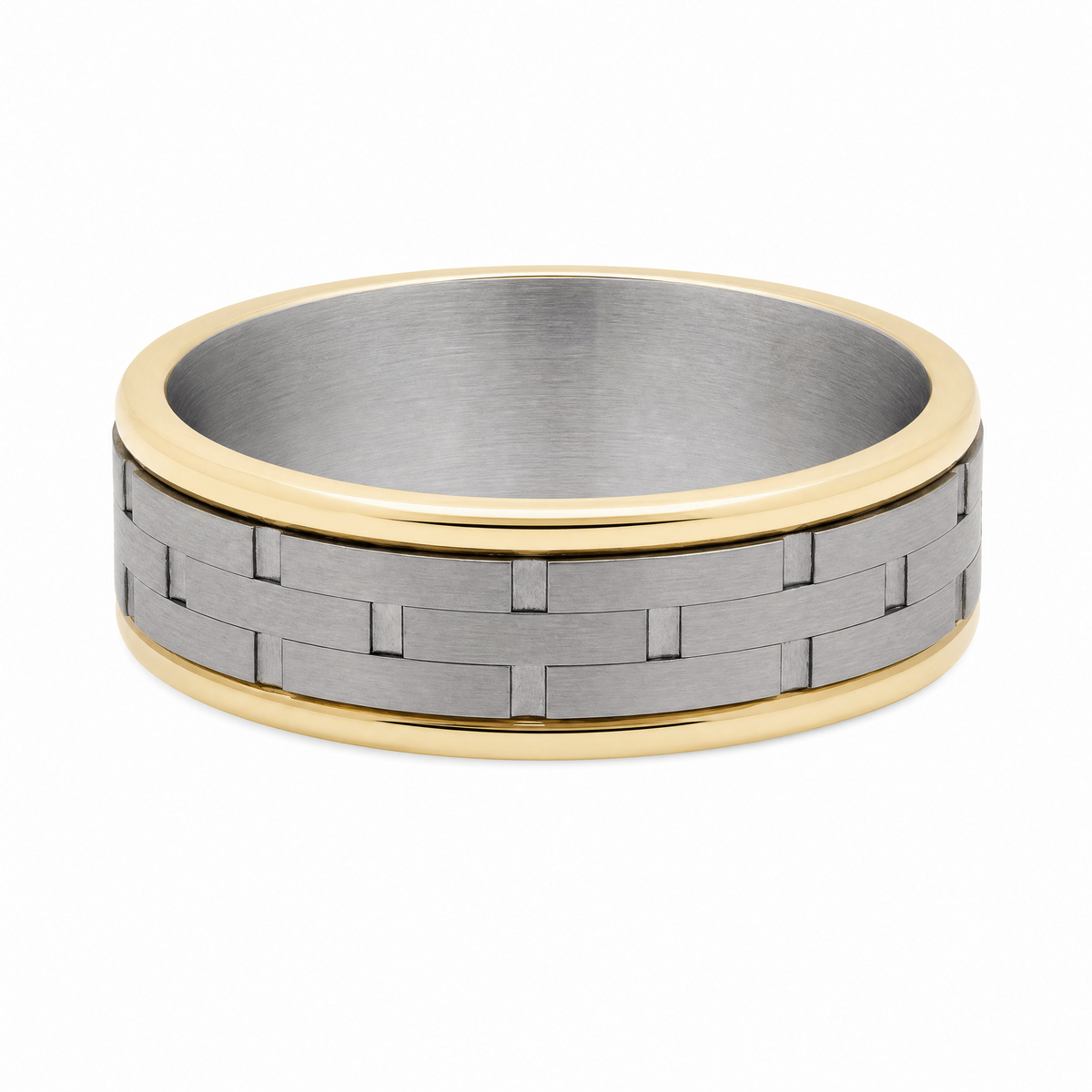 Men's 9ct Yellow Gold And Titanium Geometric Patterned Wedding Ring