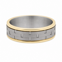 Men's 9ct Yellow Gold And Titanium Geometric Patterned Wedding Ring