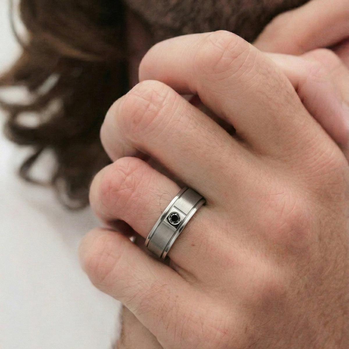 Men's Titanium & Black Diamond Wedding Ring