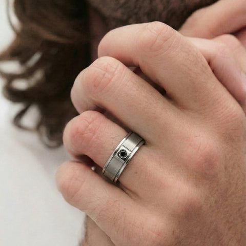 Men's Titanium & Black Diamond Wedding Ring - alternate view