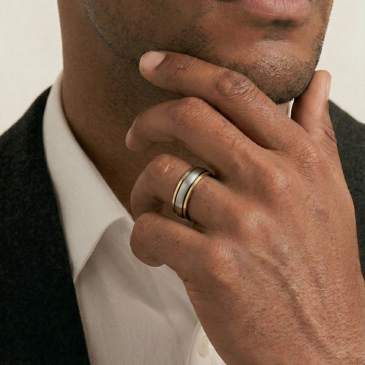 Men's 9ct Yellow Gold And Titanium Wedding Ring