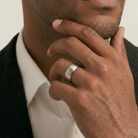 9ct Yellow Gold & Titanium Men's Wedding Ring - alternate view