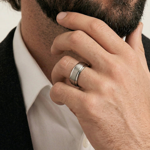 Men's 9ct White Gold & Titanium Wedding Ring - alternate view