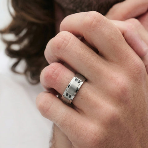 Men's Titanium And Black Diamond Wedding Ring - alternate view