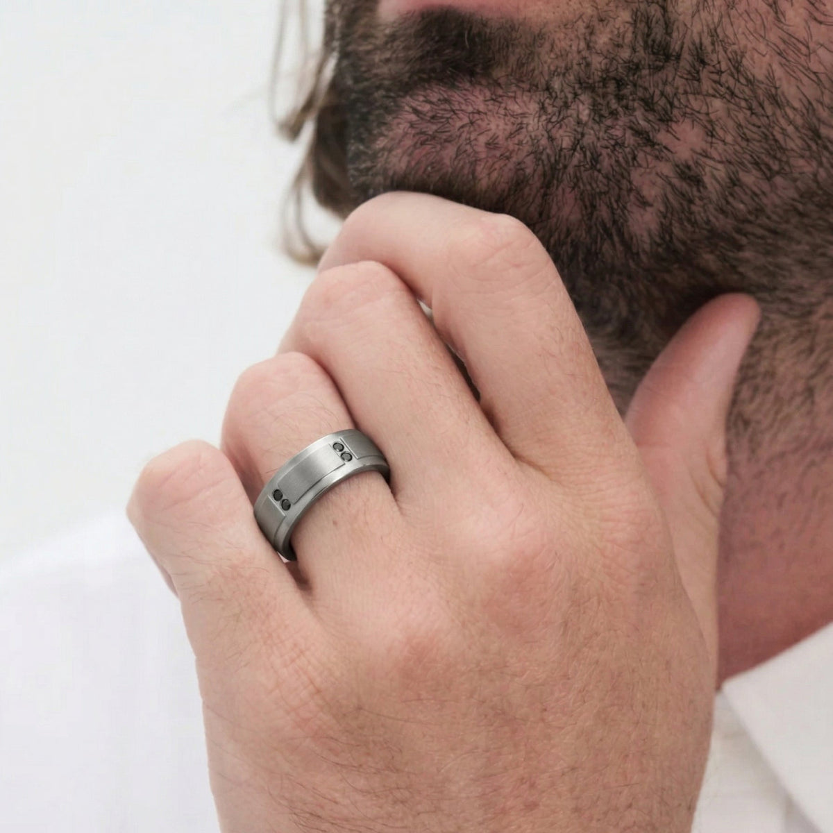 Men's Titanium And Black Diamond Wedding Ring