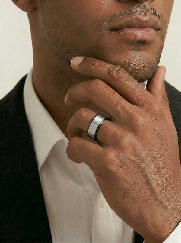 Natural Zirconium & Black Zirconium Men's Wedding Ring - alternate view