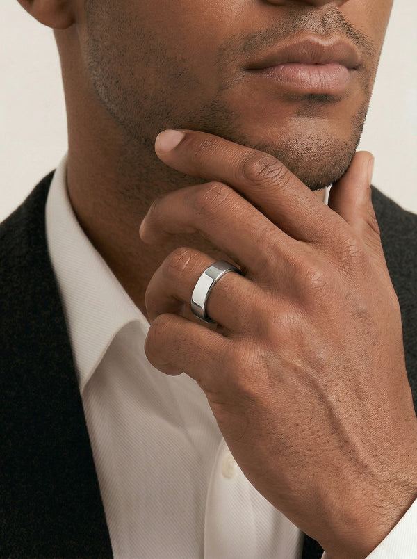 Men's Sterling Silver Polished Flat Profile Wedding Ring - alternate view