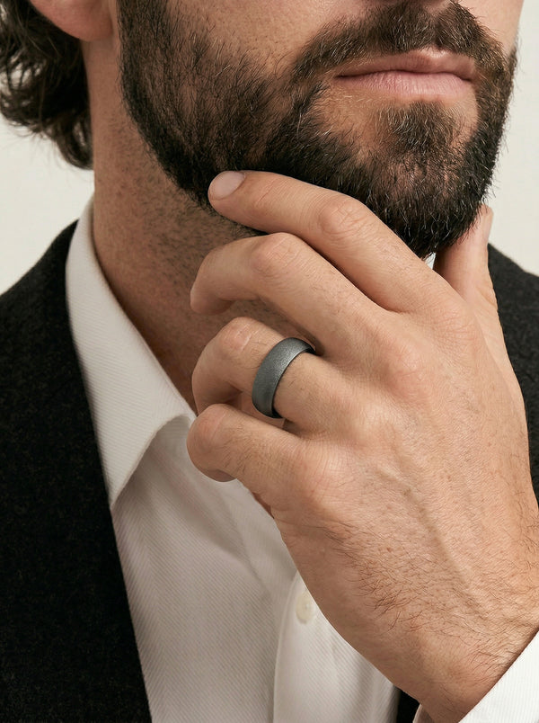 Black Zirconium Half Round Matte Finish Men's Wedding Ring - alternate view