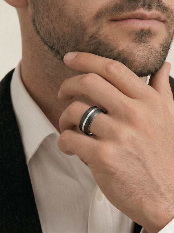 Men's 9ct White Gold And Carbon Fibre Wedding Ring - alternate view