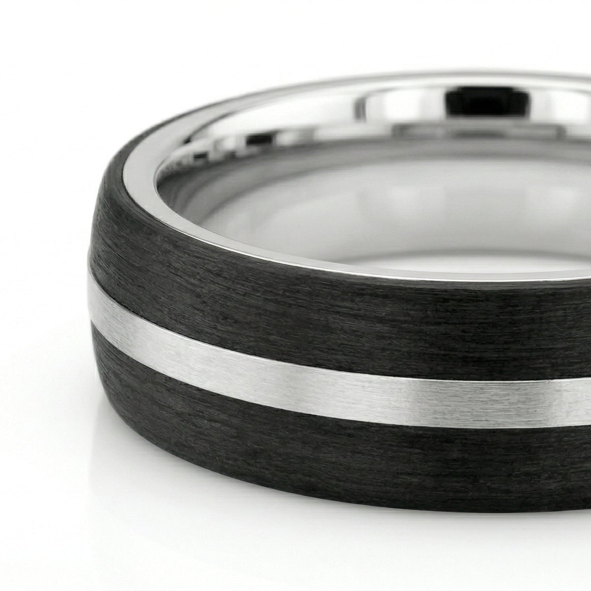 Men's 9ct White Gold And Carbon Fibre Wedding Ring