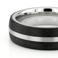 Men's 9ct White Gold And Carbon Fibre Wedding Ring