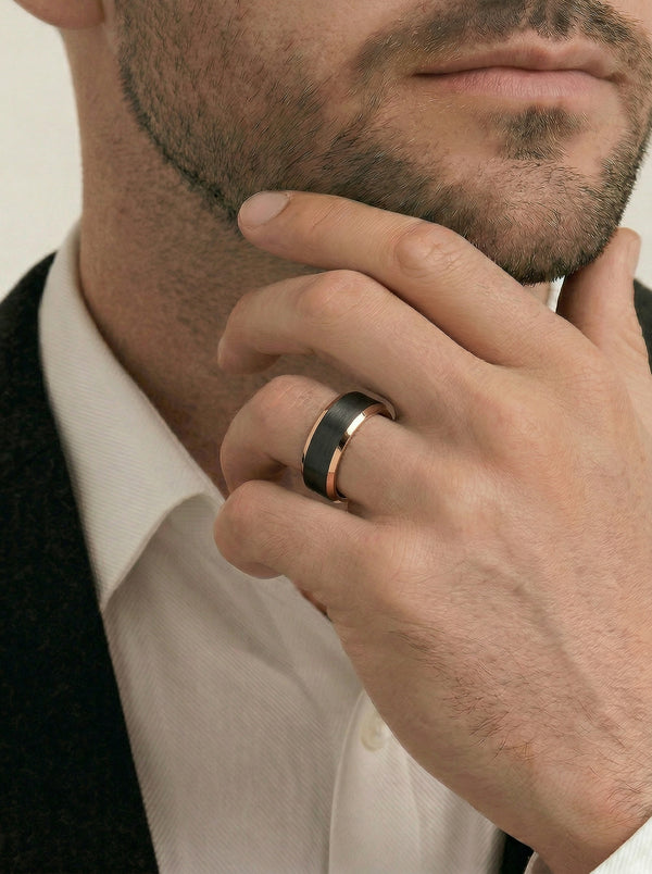 Men's 9ct Rose Gold And Carbon Fibre Wedding Ring - alternate view