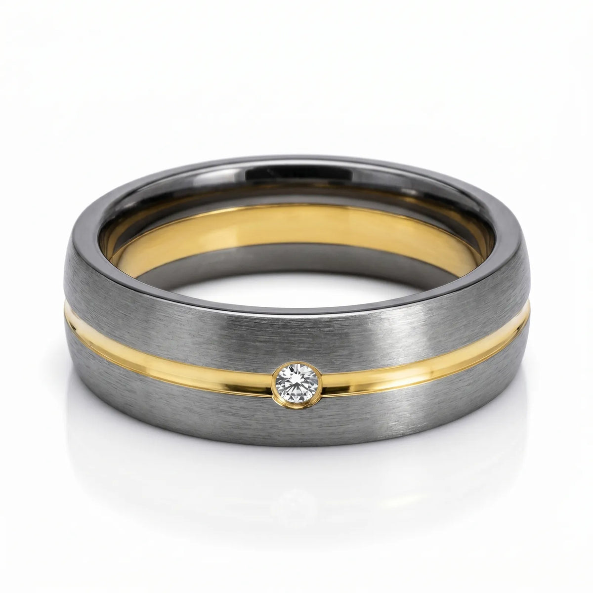 Men's Tantalum & 9ct Yellow Gold Diamond Set Wedding Ring