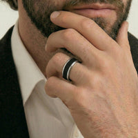 Sterling Silver & Black Zirconia Concave Men's Wedding Ring