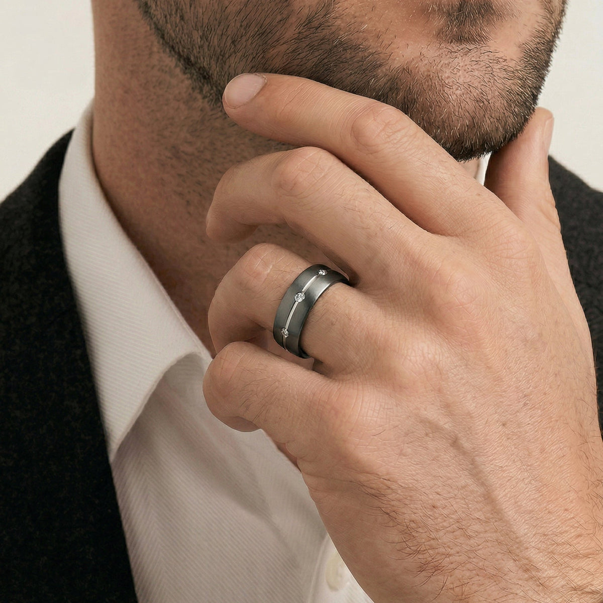 Tantalum And White Gold Diamond Men's Wedding Ring