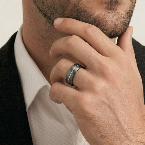 Tantalum And White Gold Diamond Men's Wedding Ring - alternate view