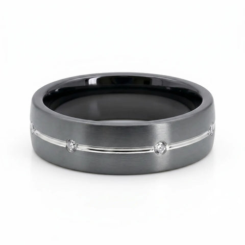 Tantalum And White Gold Diamond Men's Wedding Ring