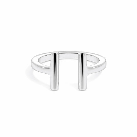 9ct White Gold Polished Open T Bar Ring