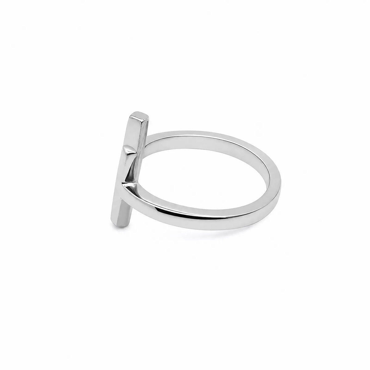 9ct White Gold Polished Open T Bar Ring