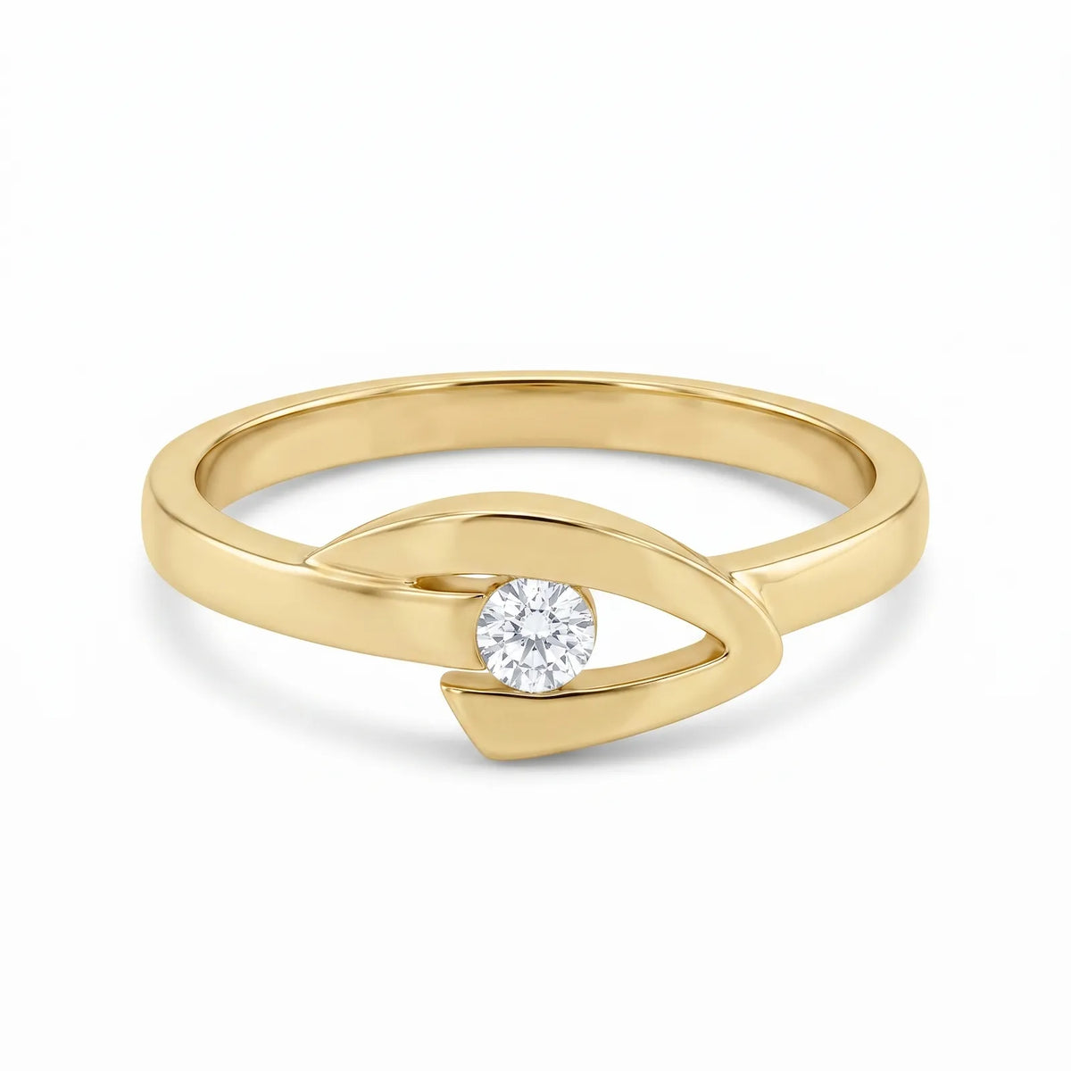 9ct Yellow Gold Polished Cubic Zirconia V Shape Ring