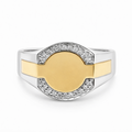 Men's 9ct Yellow Gold & Sterling Silver Cubic Zirconia Set Signet Ring