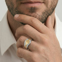 Men's 9ct Yellow Gold & Sterling Silver Cubic Zirconia Set Signet Ring