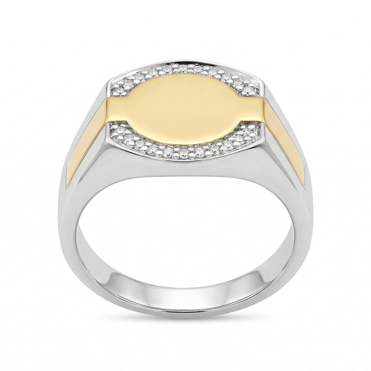 Men's 9ct Yellow Gold & Sterling Silver Cubic Zirconia Set Signet Ring
