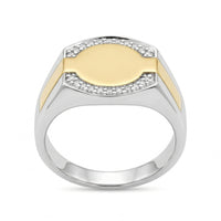 Men's 9ct Yellow Gold & Sterling Silver Cubic Zirconia Set Signet Ring