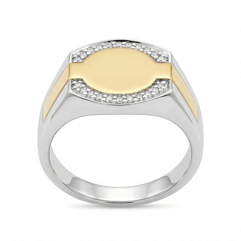 Men's 9ct Yellow Gold & Sterling Silver Cubic Zirconia Set Signet Ring - alternate view