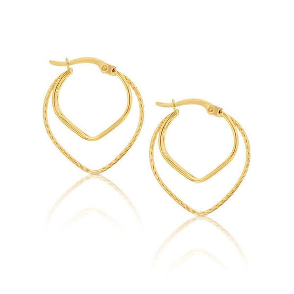 9ct Plain and Twist Teardrop Hoop Earrings - alternate view