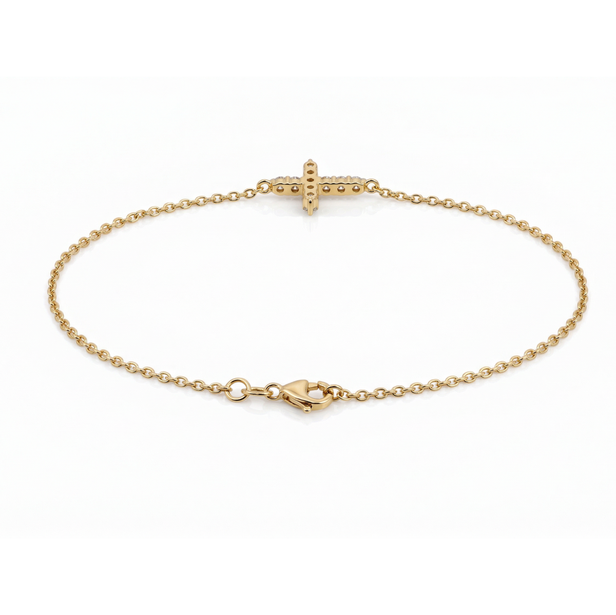 9ct Yellow Gold Delicate Bracelet With Diamond Set Cross