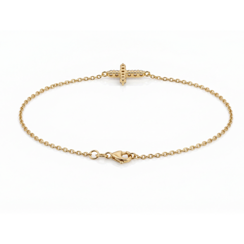 9ct Yellow Gold Delicate Bracelet With Diamond Set Cross - alternate view