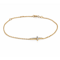 9ct Yellow Gold Delicate Bracelet With Diamond Set Cross