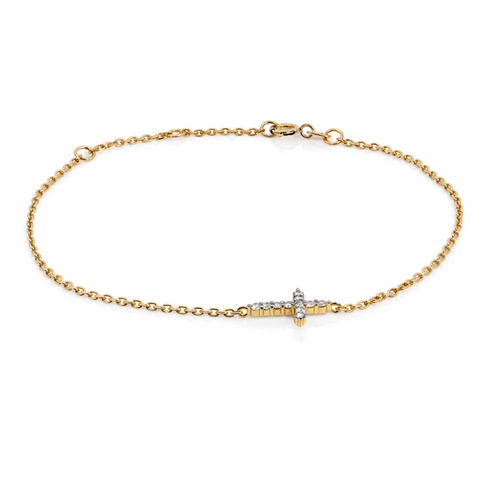 9ct Yellow Gold Delicate Bracelet With Diamond Set Cross