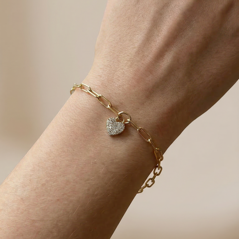 9ct Yellow Gold Bracelet With Lab Grown Diamond Heart Charm - alternate view