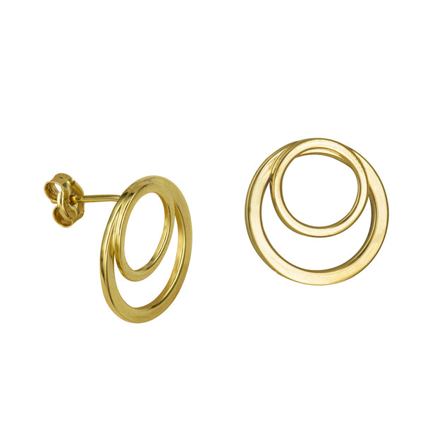 9ct Yellow Gold Double Circle Stud Earrings - alternate view