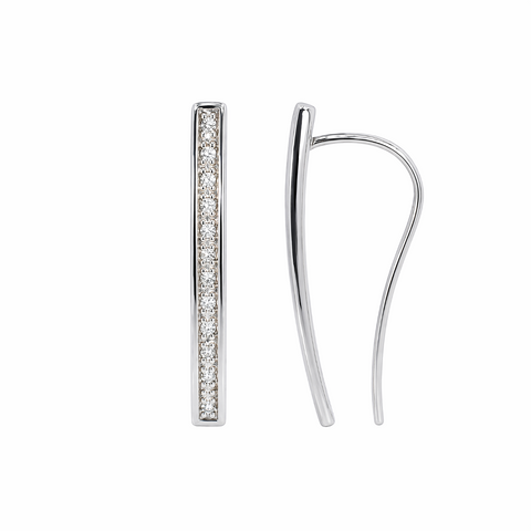 9ct White Gold Diamond Set Bar Earrings