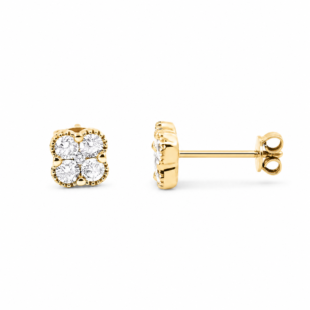 9ct Yellow Gold Lab Grown Diamond Four Leaf Clover Stud Earring