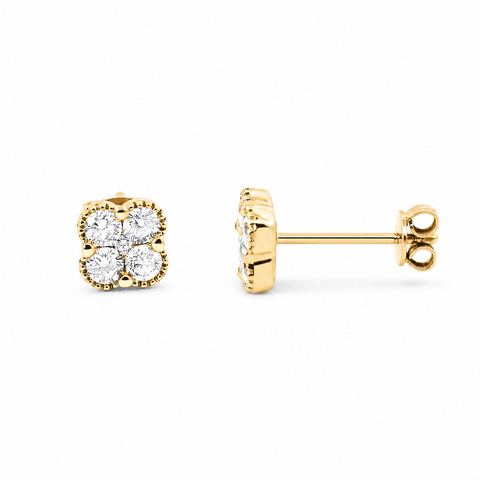 9ct Yellow Gold Lab Grown Diamond Four Leaf Clover Stud Earring
